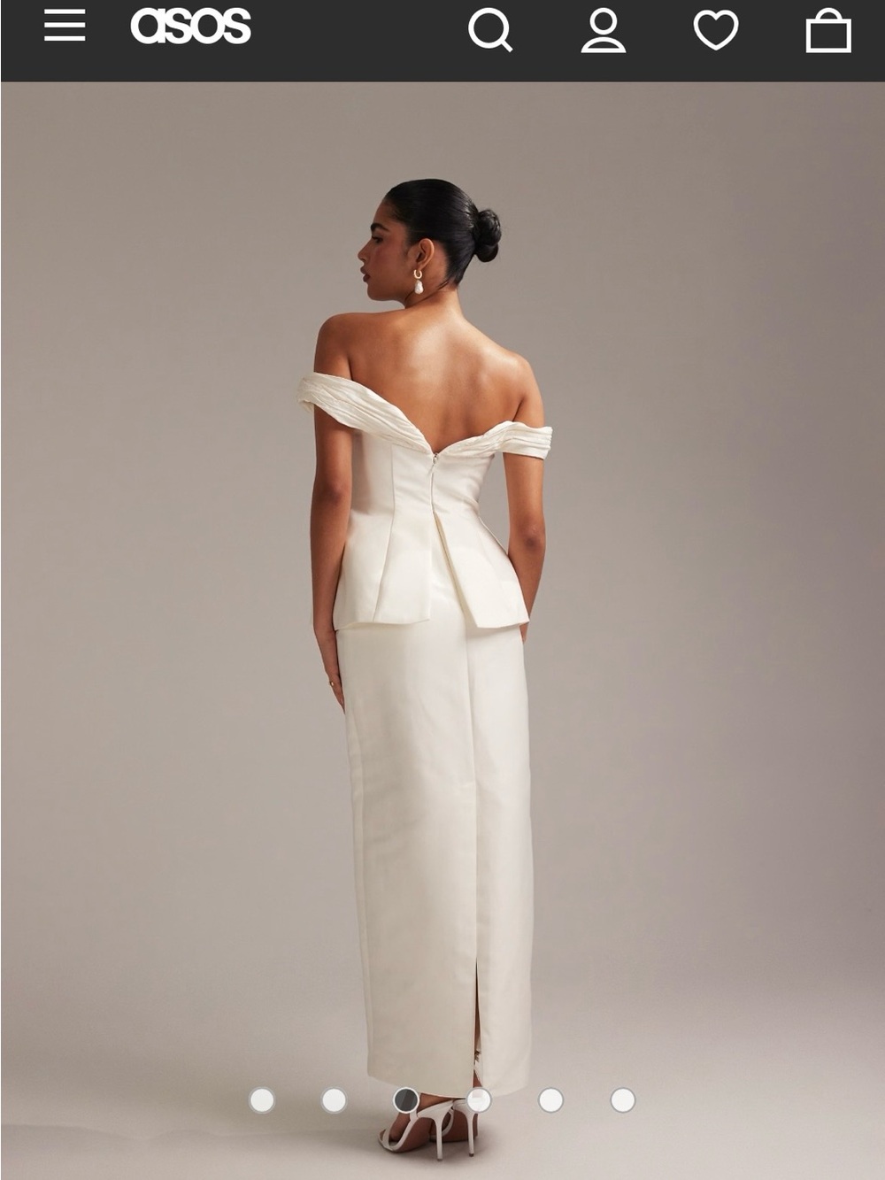 ASOS Ruched Off Shoulder Ivory Wedding Dress - Picture 5 of 9